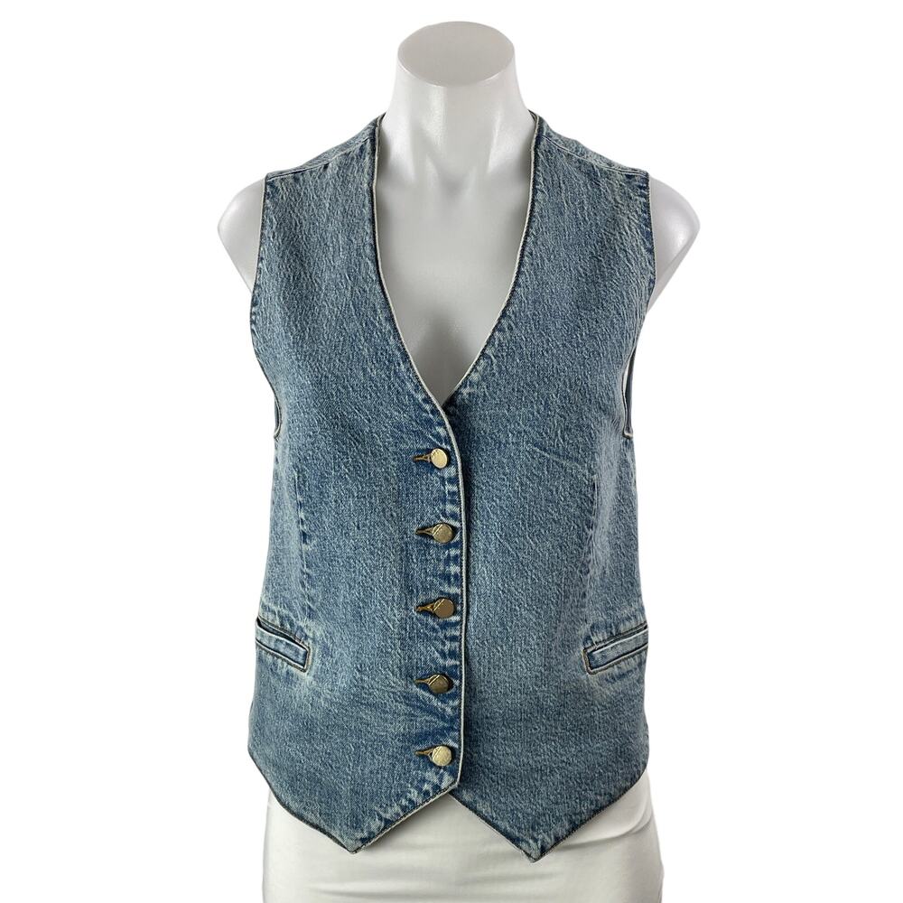 Habitual Women's Blue Sleeveless Button Down V Neck Denim Jean Vest Top Size S